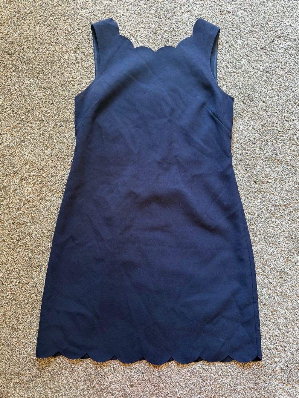 Classic J.CREW Navy Blue Sheath Dress Scalloped Scoop Neck Sleeveless Size 12